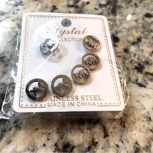 NWT MK Monogram Stainless Steel Earring Lot Bundle by Crystal Collection